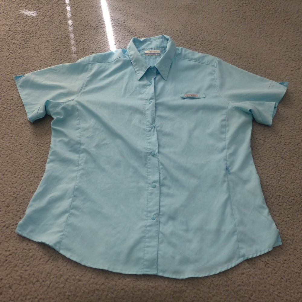 Columbia PFG Shirt Omni Shade Womens XL Aqua Blue